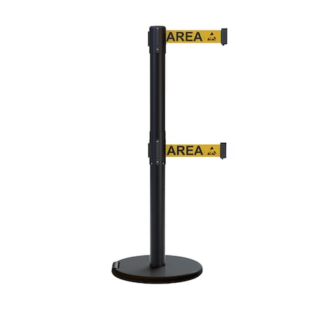 Montour Line Retractable Double Belt Rolling Stanchion, Yellow, 7.5 ft Length, 2.5 ft Post Height P400DRL-BK-ESDPRYB-75